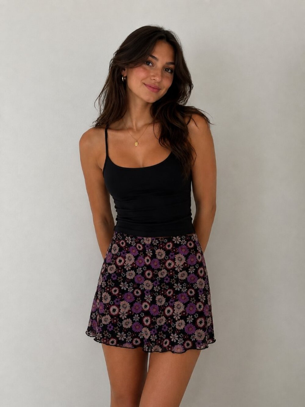Nasty Gal Floral A-Line Mini Skirt in Black and Purple Flowers Size 6